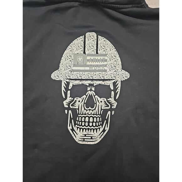 Ariat Rebar Sweatshirt Mens 2X Black Hooded Skeleton Graphic On Back - Picture 4 of 10